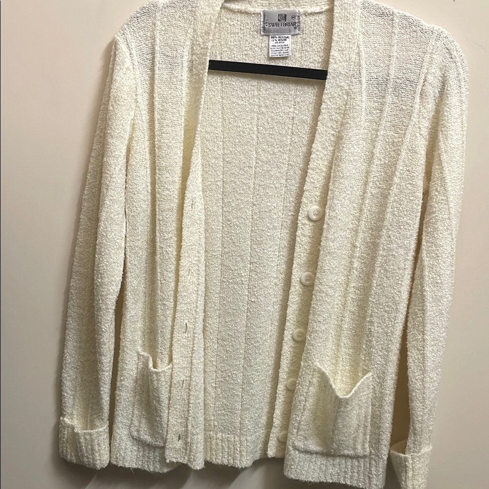 Cream Ribbed Knit Cardigan Sweater Open Front